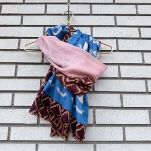 Yarnz Cashmere Silk Rectangle Scarf Blue Pink Brown Abstract Shell Geometric